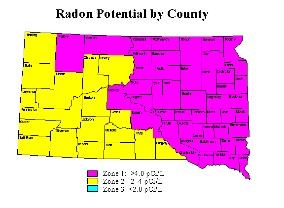 Radon potential by county